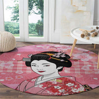Japanese Geisha Cherry Blossom Round Carpet Pink Palaka Hawaii Pattern Fusion Design LT19 - Polynesian Pride