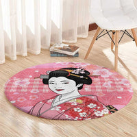 Japanese Geisha Cherry Blossom Round Carpet Pink Palaka Hawaii Pattern Fusion Design LT19 - Polynesian Pride
