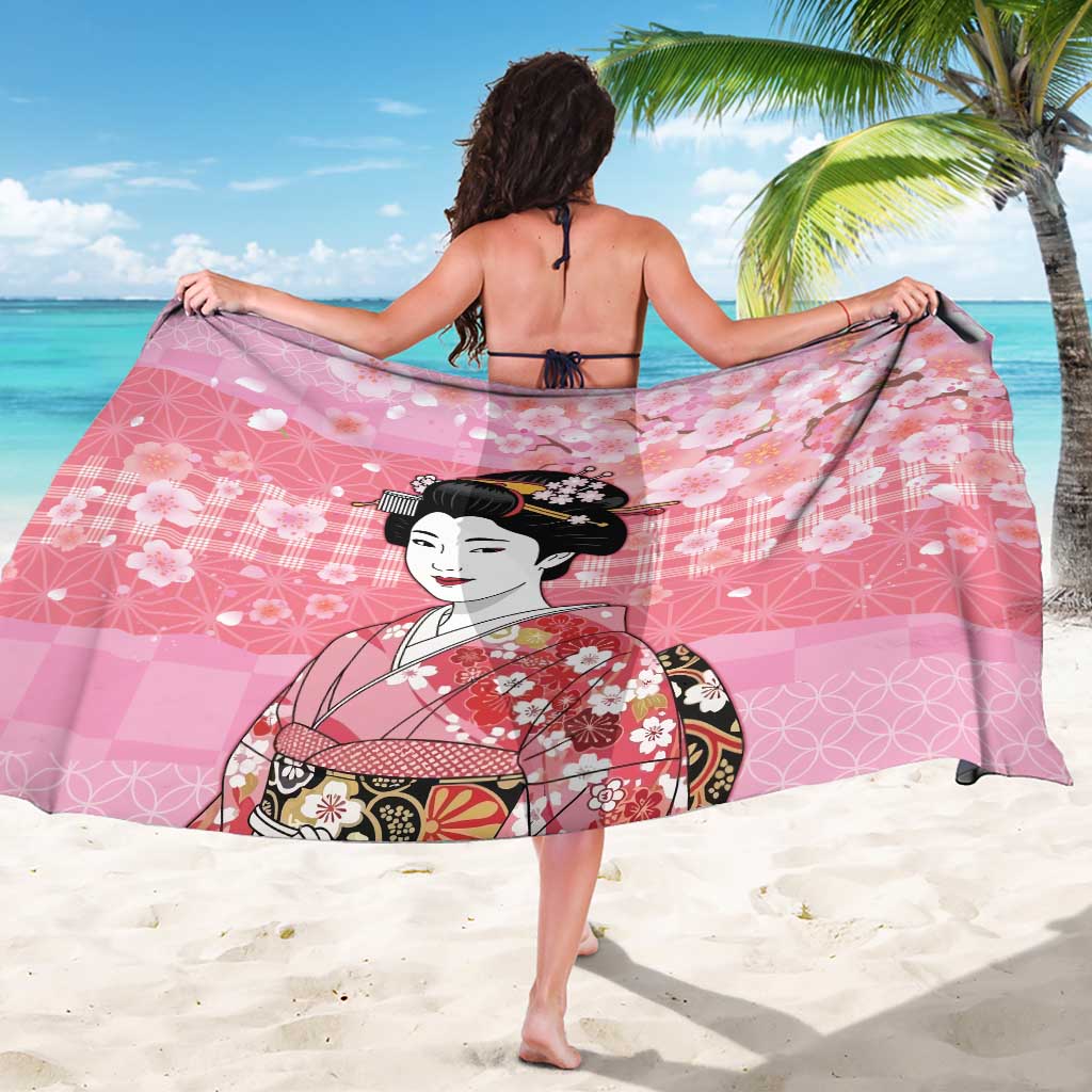 Japanese Geisha Cherry Blossom Sarong Pink Palaka Hawaii Pattern Fusion Design LT19 - Polynesian Pride