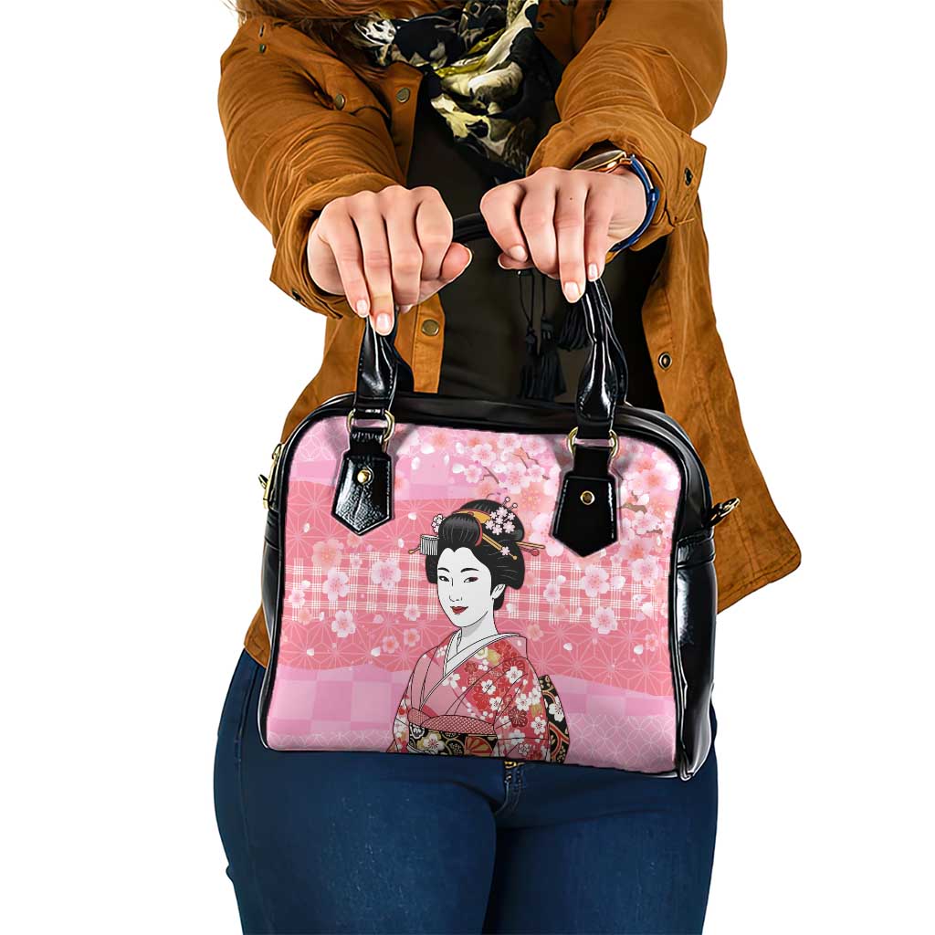 Japanese Geisha Cherry Blossom Shoulder Handbag Pink Palaka Hawaii Pattern Fusion Design LT19 One Size Pink - Polynesian Pride