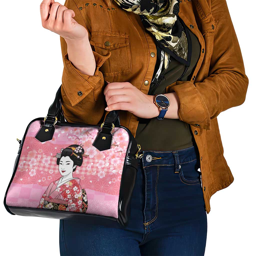 Japanese Geisha Cherry Blossom Shoulder Handbag Pink Palaka Hawaii Pattern Fusion Design LT19 - Polynesian Pride