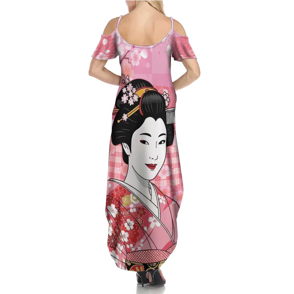 Japanese Geisha Cherry Blossom Summer Maxi Dress Pink Palaka Hawaii Pattern Fusion Design
