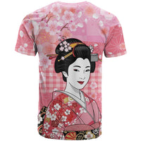 Japanese Geisha Cherry Blossom T Shirt Pink Palaka Hawaii Pattern Fusion Design