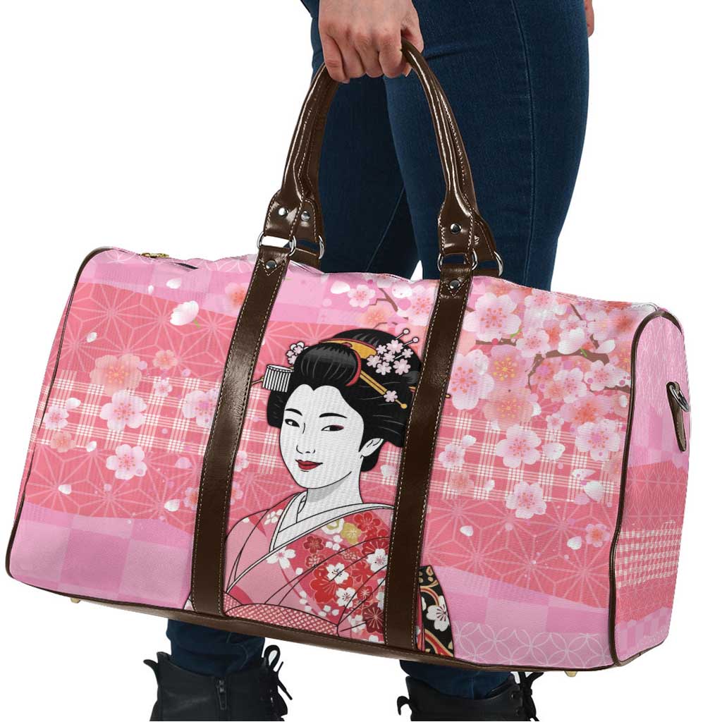 Japanese Geisha Cherry Blossom Travel Bag Pink Palaka Hawaii Pattern Fusion Design