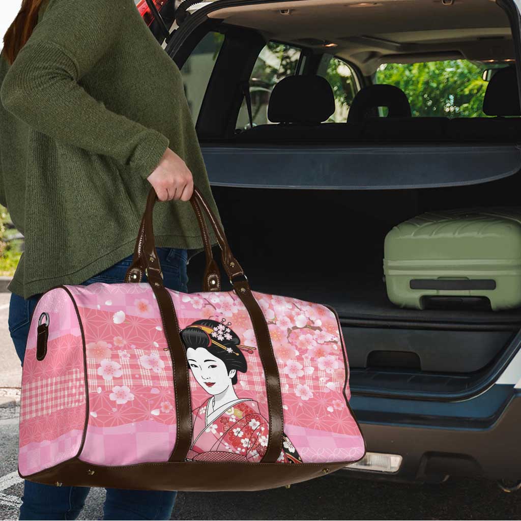 Japanese Geisha Cherry Blossom Travel Bag Pink Palaka Hawaii Pattern Fusion Design