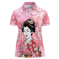 Japanese Geisha Cherry Blossom Women Polo Shirt Pink Palaka Hawaii Pattern Fusion Design