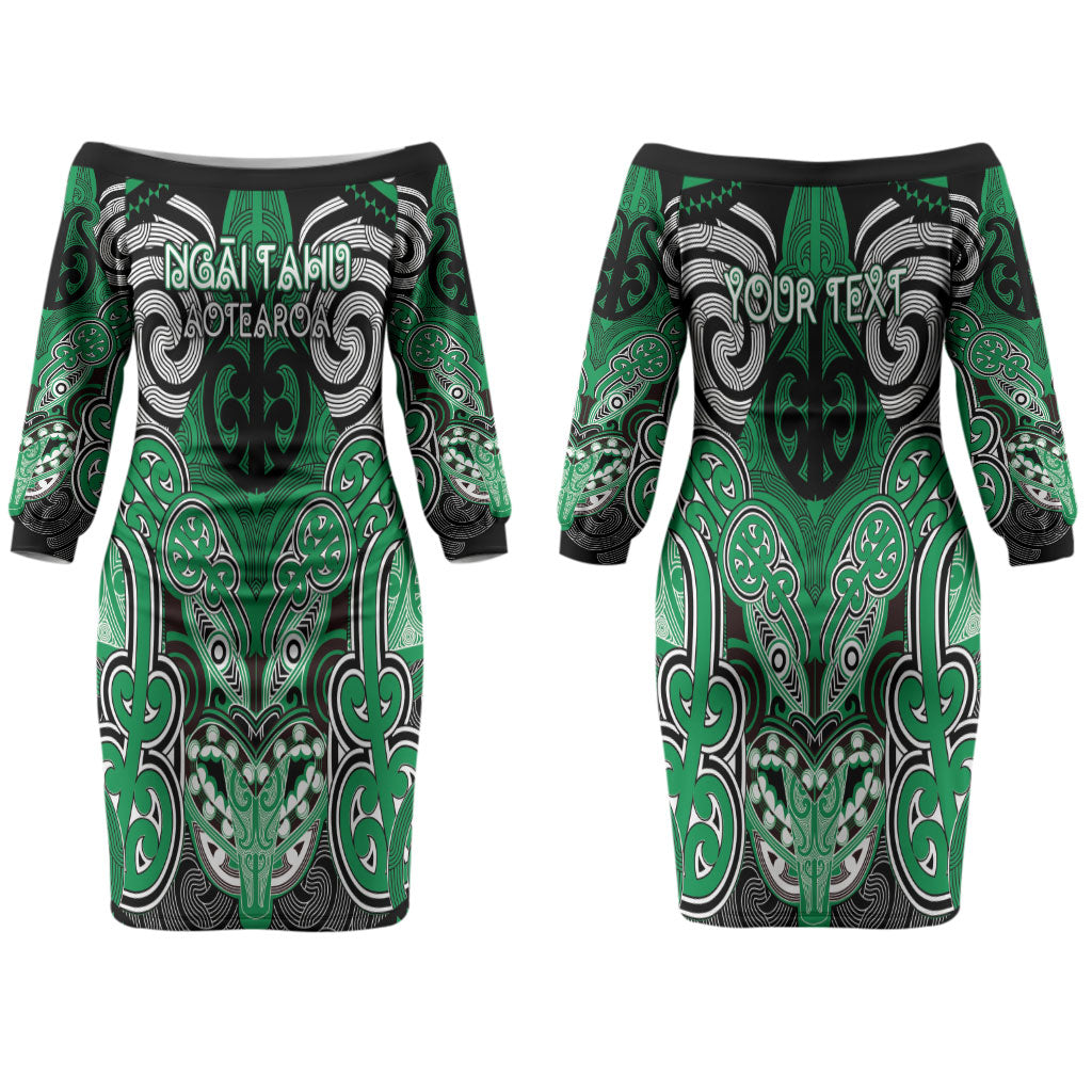 Aotearoa Iwi Ngai Tahu Personalised Couples Matching Off The Shoulder Long Sleeve Dress and Long Sleeve Button Shirt Maori Kowhaiwhai Pattern