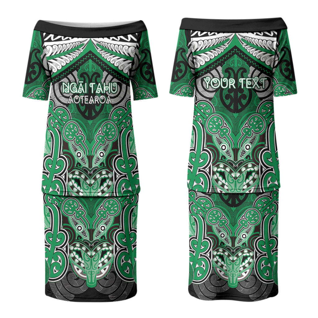 Aotearoa Iwi Ngai Tahu Personalised Couples Matching Puletasi and Long Sleeve Button Shirt Maori Kowhaiwhai Pattern