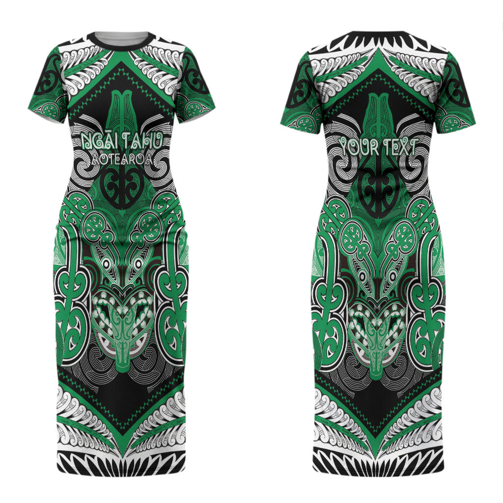 Aotearoa Iwi Ngai Tahu Personalised Couples Matching Short Sleeve Bodycon Dress and Hawaiian Shirt Maori Kowhaiwhai Pattern