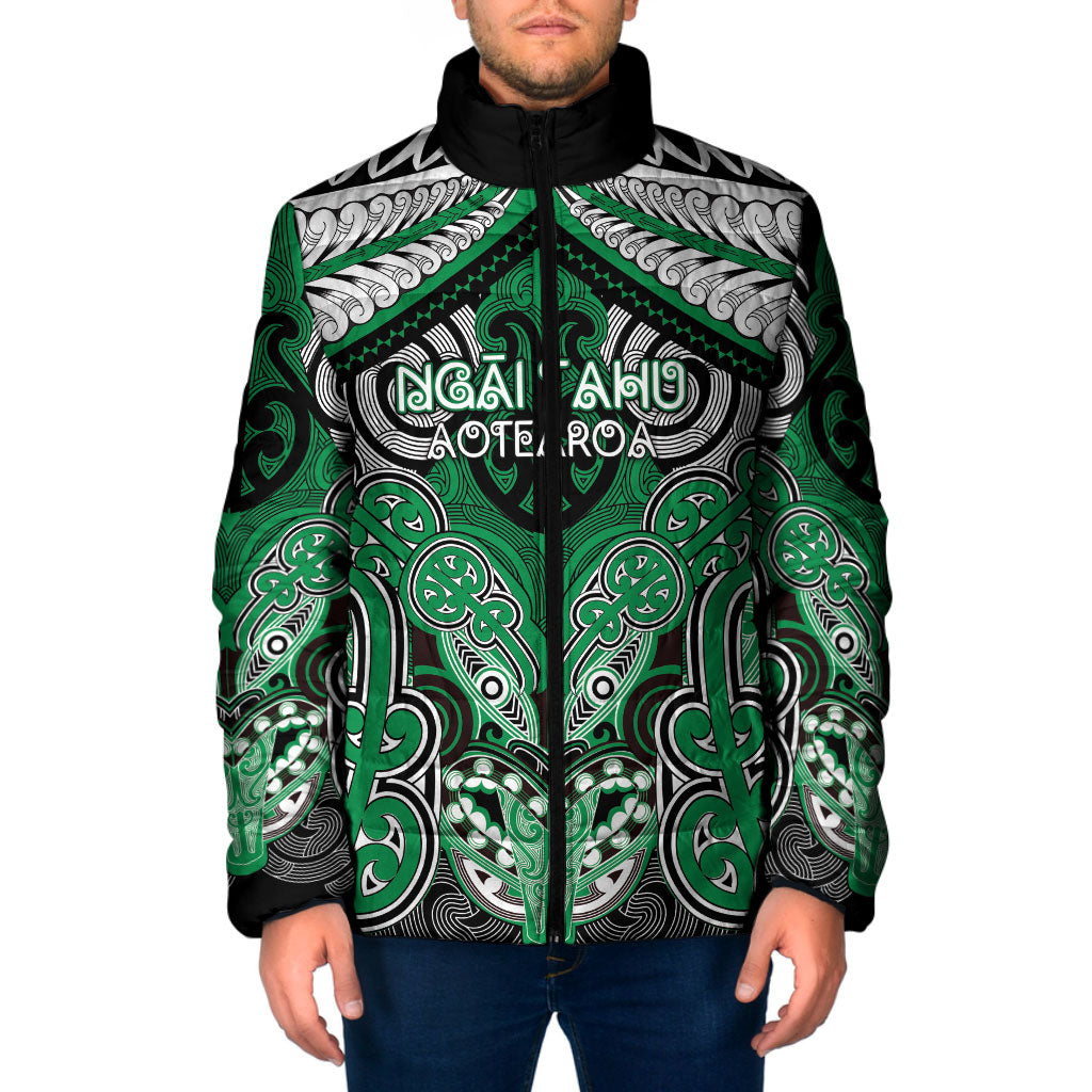 Aotearoa Iwi Ngai Tahu Personalised Padded Jacket Maori Kowhaiwhai Pattern LT19 Men Green - Polynesian Pride