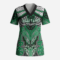 Aotearoa Iwi Ngai Tahu Personalised Scrub Top Maori Kowhaiwhai Pattern LT19 Adult Green - Polynesian Pride