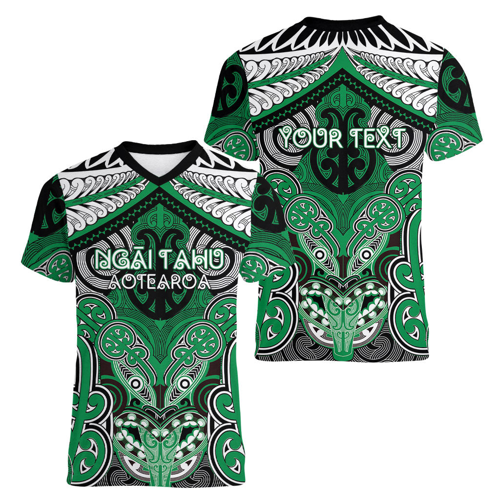 Aotearoa Iwi Ngai Tahu Personalised Women V-Neck T-Shirt Maori Kowhaiwhai Pattern