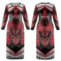 Aotearoa Iwi Te Arawa Personalised Couples Matching Long Sleeve Bodycon Dress and Hawaiian Shirt Maori Kowhaiwhai Pattern