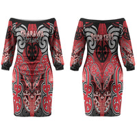 Aotearoa Iwi Te Arawa Personalised Couples Matching Off The Shoulder Long Sleeve Dress and Hawaiian Shirt Maori Kowhaiwhai Pattern LT19 - Polynesian Pride