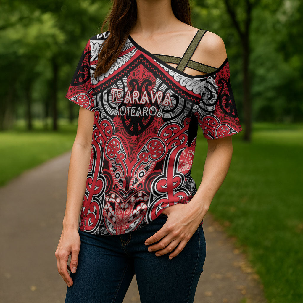 Aotearoa Iwi Te Arawa Personalised Cross Shoulder Shirt Maori Kowhaiwhai Pattern