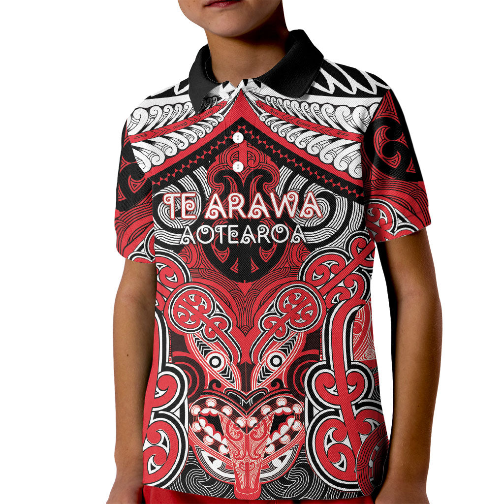 Aotearoa Iwi Te Arawa Personalised Kid Polo Shirt Maori Kowhaiwhai Pattern LT19 Kid Red - Polynesian Pride