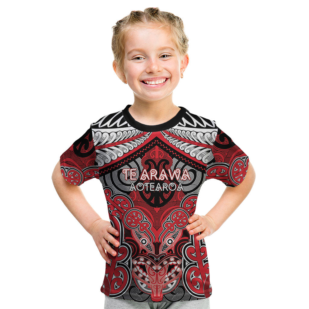 Aotearoa Iwi Te Arawa Personalised Kid T Shirt Maori Kowhaiwhai Pattern
