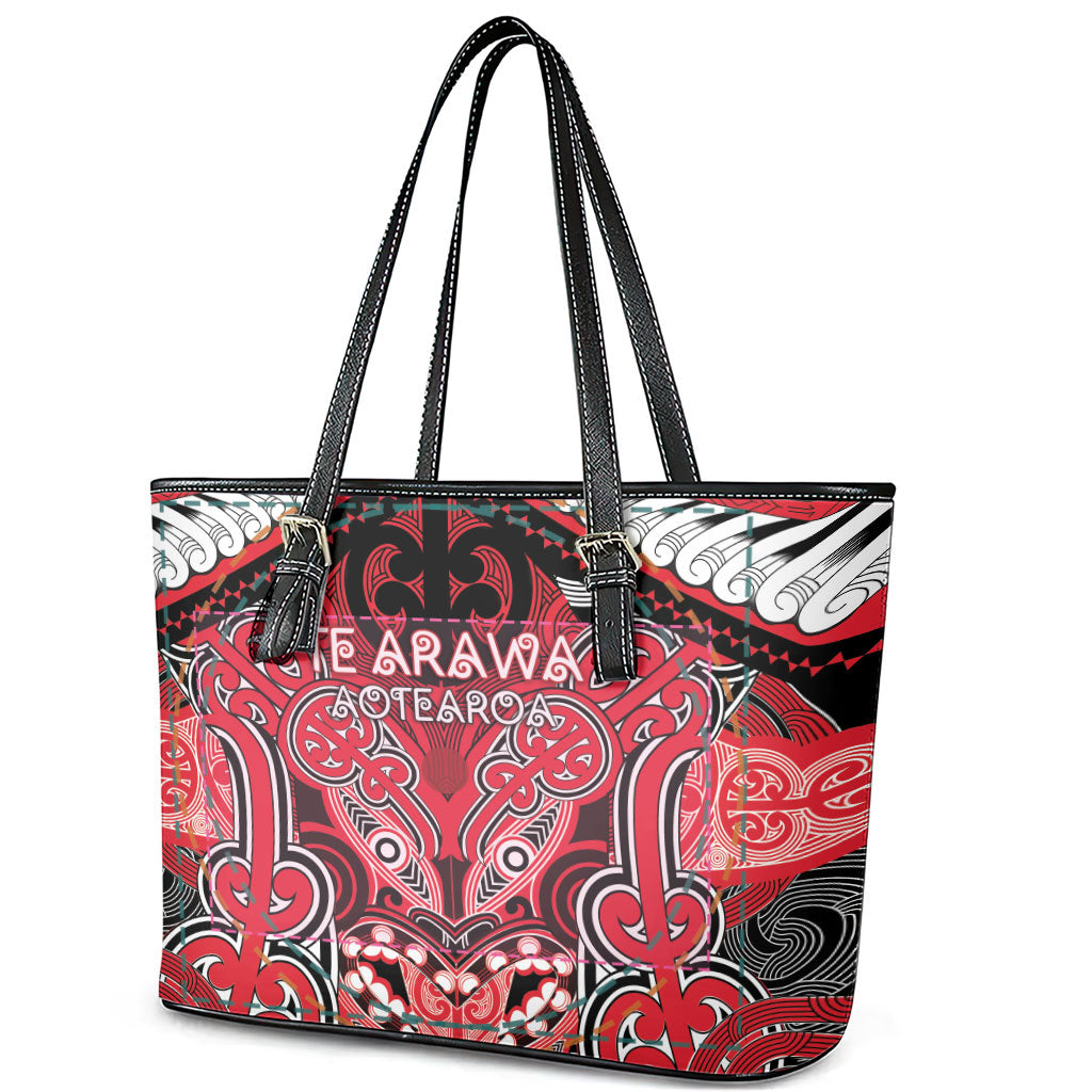 Aotearoa Iwi Te Arawa Leather Tote Bag Maori Kowhaiwhai Pattern LT19 - Polynesian Pride
