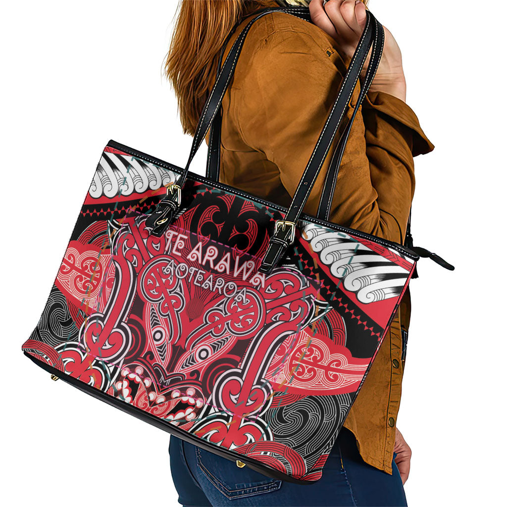 Aotearoa Iwi Te Arawa Leather Tote Bag Maori Kowhaiwhai Pattern LT19 - Polynesian Pride