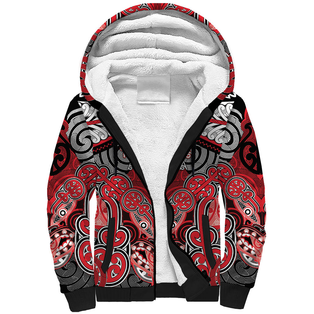 Aotearoa Iwi Te Arawa Personalised Sherpa Hoodie Maori Kowhaiwhai Pattern LT19 Unisex Red - Polynesian Pride