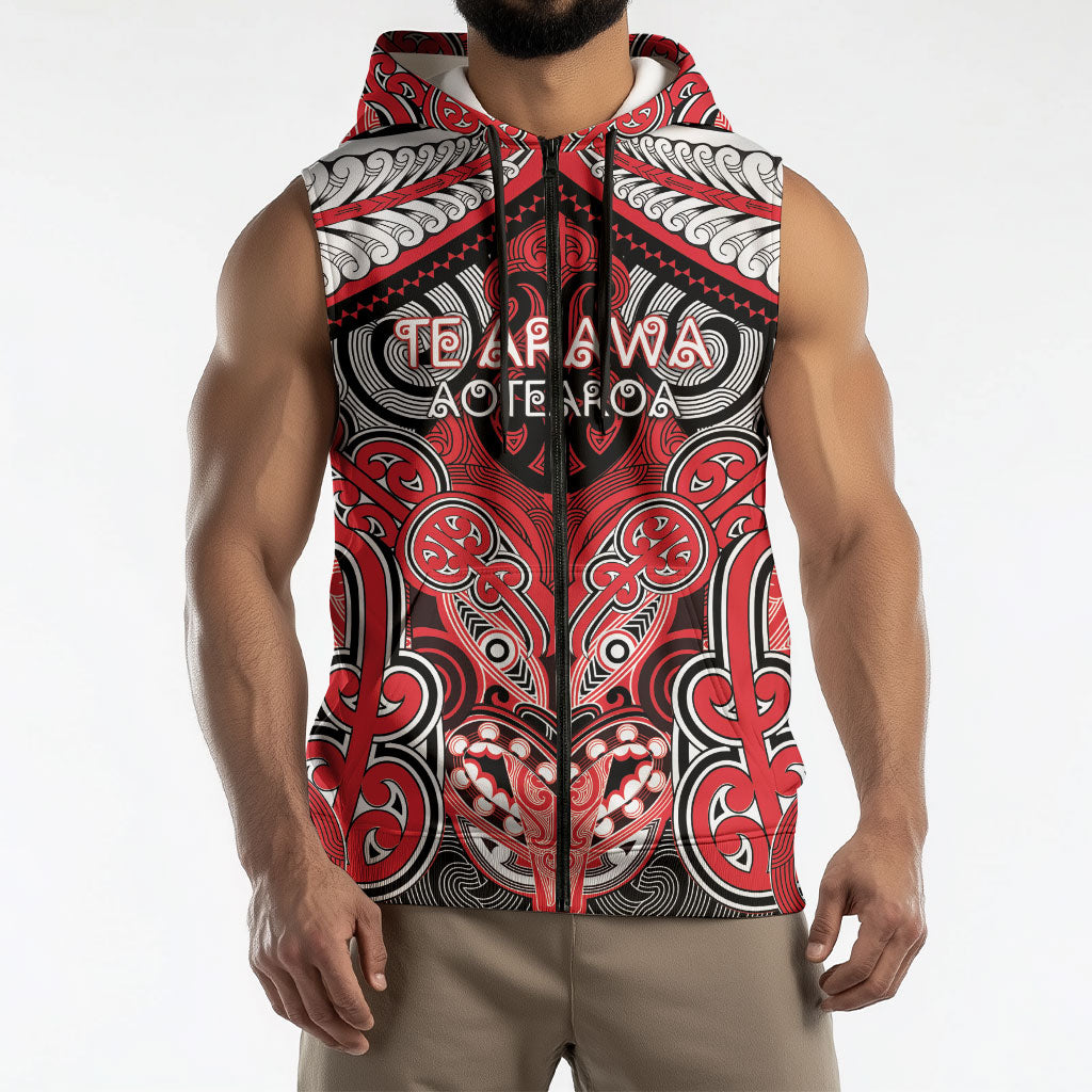 Aotearoa Iwi Te Arawa Personalised Sleeveless Zip Hoodie Maori Kowhaiwhai Pattern