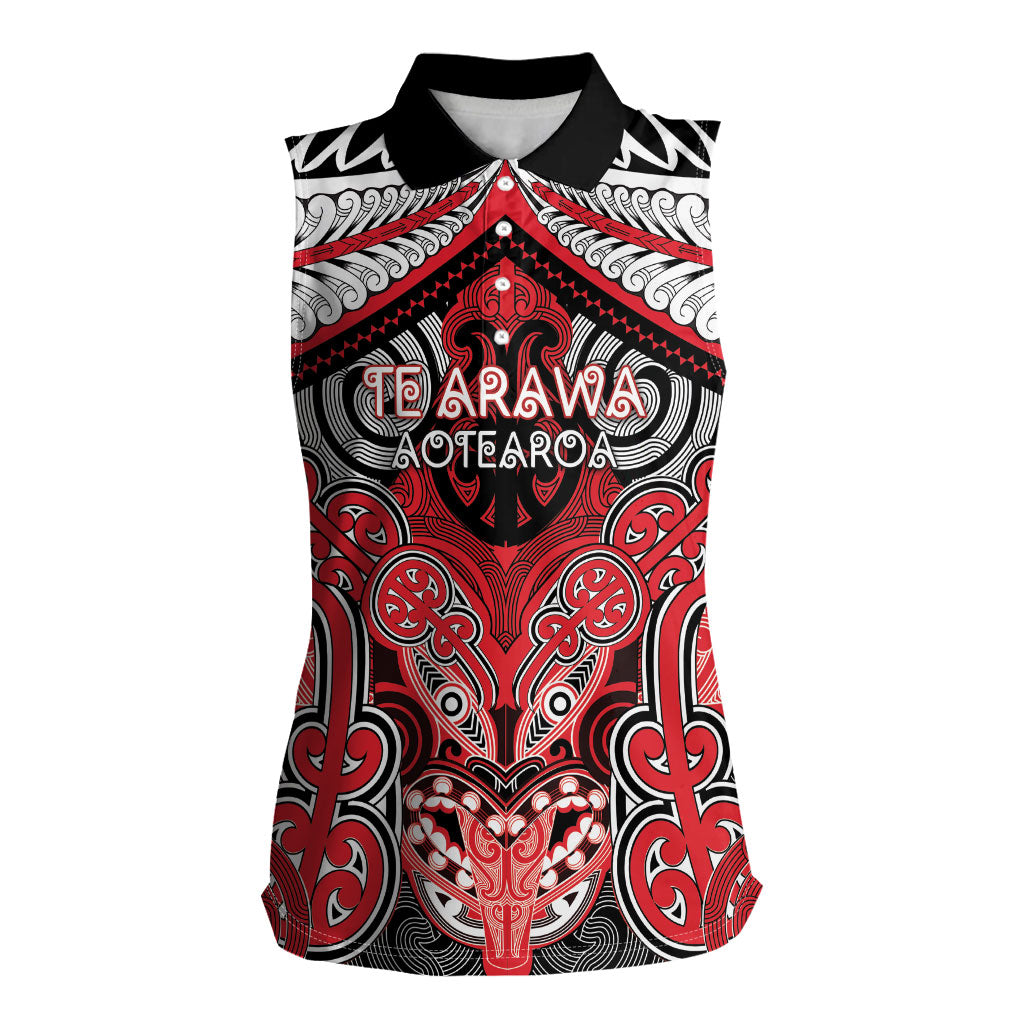 Aotearoa Iwi Te Arawa Personalised Women Sleeveless Polo Shirt Maori Kowhaiwhai Pattern LT19 Female Red - Polynesian Pride