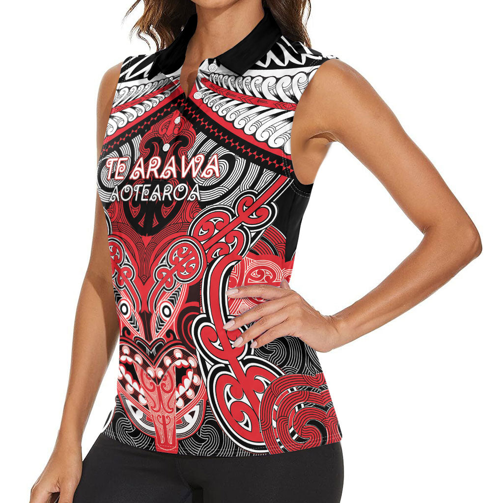 Aotearoa Iwi Te Arawa Personalised Women Sleeveless Polo Shirt Maori Kowhaiwhai Pattern