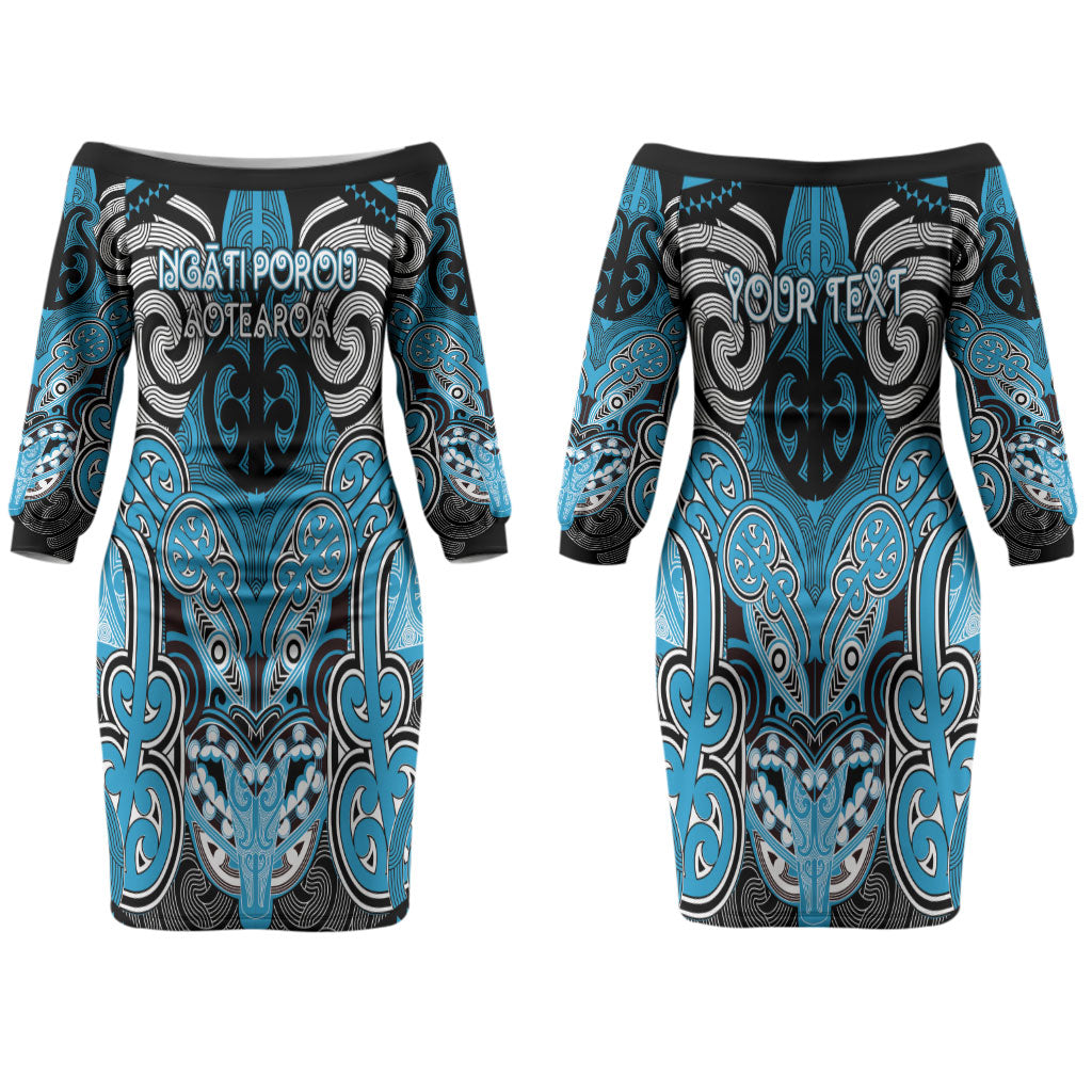 Aotearoa Iwi Ngati Porou Personalised Couples Matching Off The Shoulder Long Sleeve Dress and Hawaiian Shirt Maori Kowhaiwhai Pattern