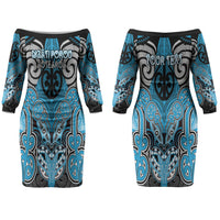 Aotearoa Iwi Ngati Porou Personalised Couples Matching Off The Shoulder Long Sleeve Dress and Hawaiian Shirt Maori Kowhaiwhai Pattern