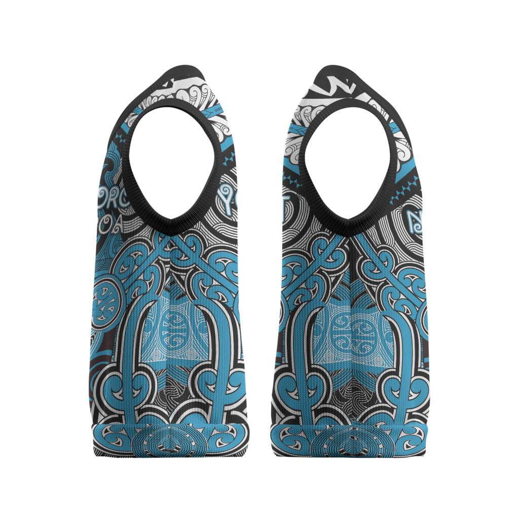 Aotearoa Iwi Ngati Porou Personalised Christmas Knitted V-Neck Vest Maori Kowhaiwhai Pattern