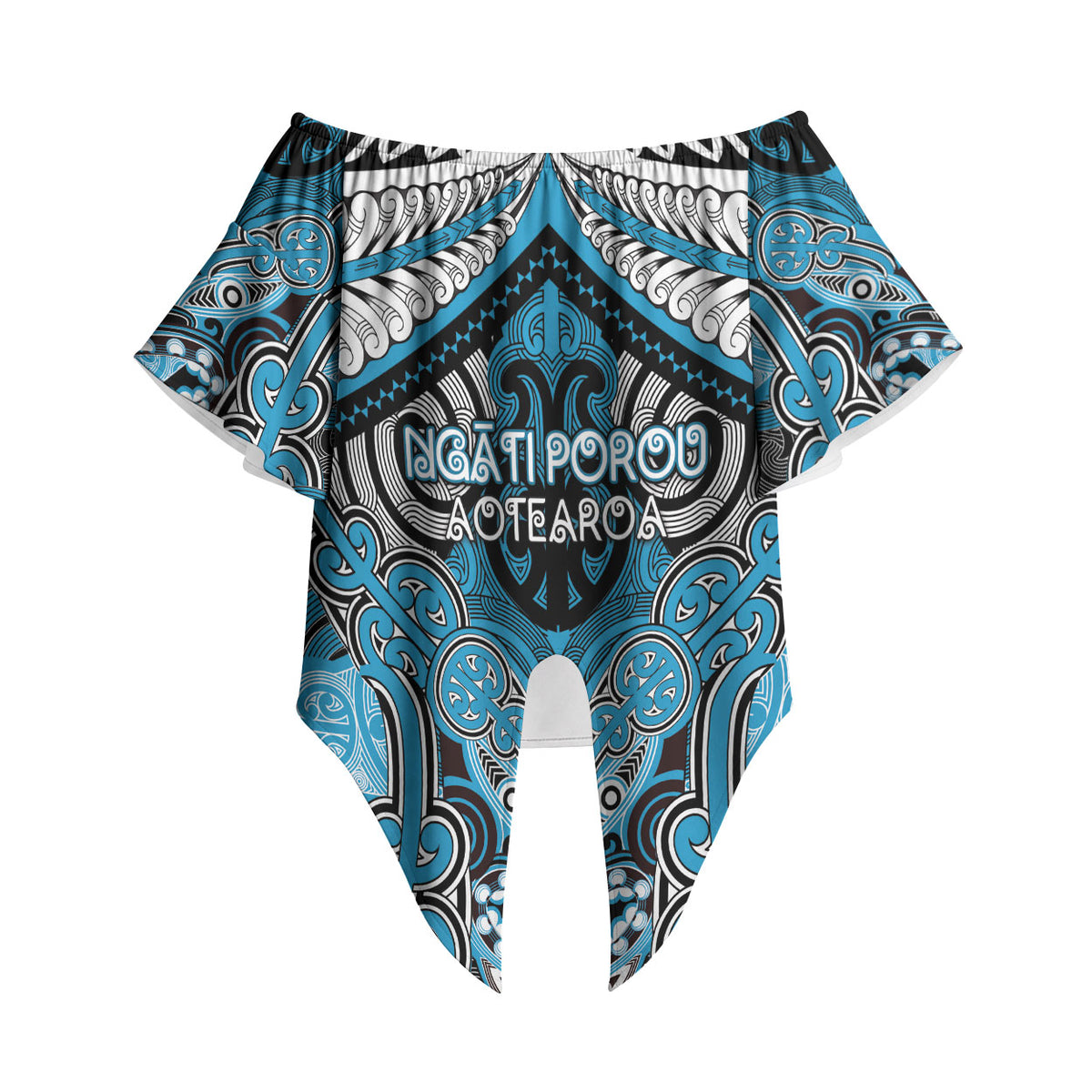 Aotearoa Iwi Ngati Porou Personalised Off Shoulder Wrap Waist Top Maori Kowhaiwhai Pattern