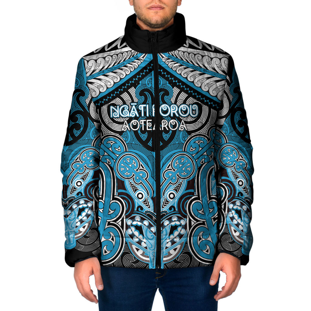 Aotearoa Iwi Ngati Porou Personalised Padded Jacket Maori Kowhaiwhai Pattern LT19 Men Blue - Polynesian Pride