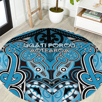 Aotearoa Iwi Ngati Porou Round Carpet Maori Kowhaiwhai Pattern LT19 Blue - Polynesian Pride
