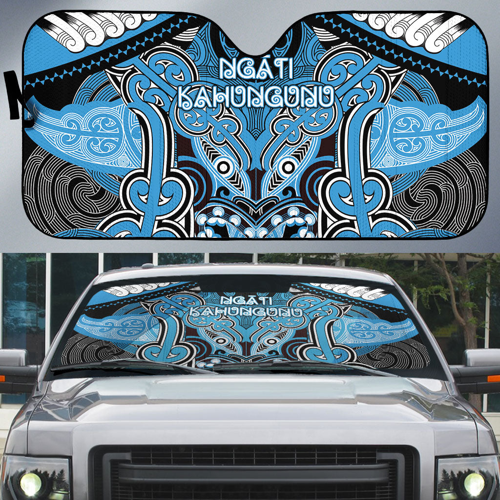 Aotearoa Iwi Ngati Kahungunu Auto Sun Shade Maori Kowhaiwhai Pattern LT19 Blue - Polynesian Pride