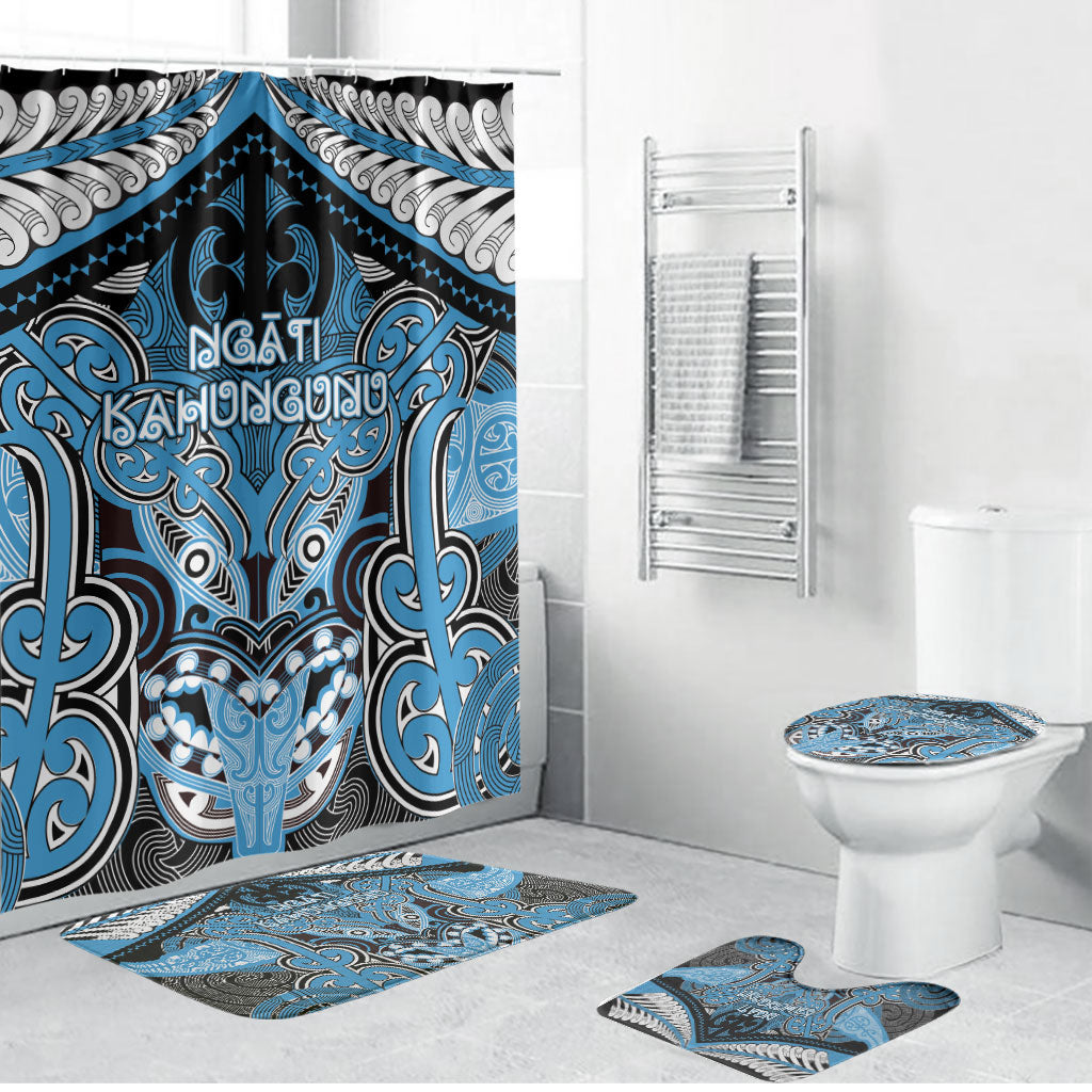Aotearoa Iwi Ngati Kahungunu Bathroom Set Maori Kowhaiwhai Pattern LT19 Bathroom Set (4 pcs) Blue - Polynesian Pride