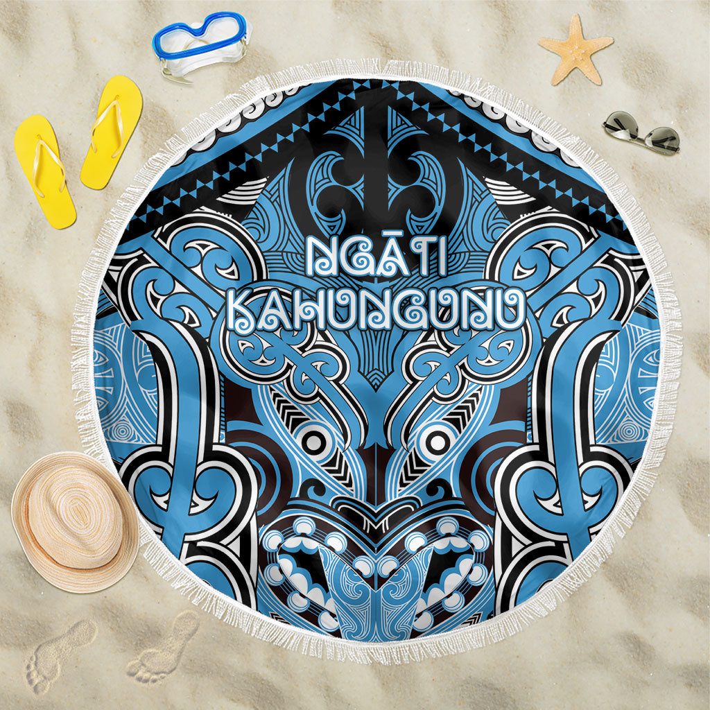 Aotearoa Iwi Ngati Kahungunu Beach Blanket Maori Kowhaiwhai Pattern LT19 One Size 150cm Blue - Polynesian Pride