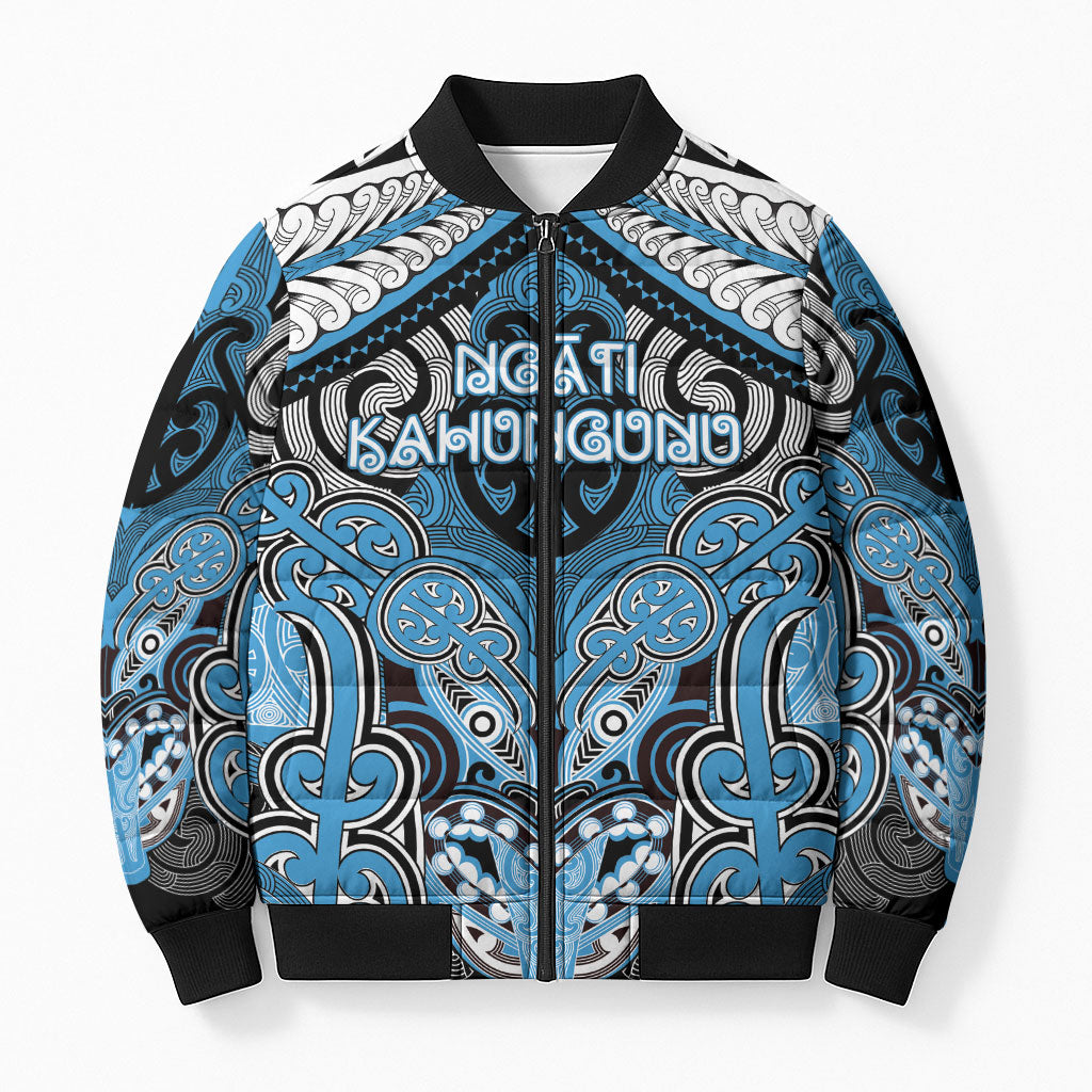 Aotearoa Iwi Ngati Kahungunu Personalised Bomber Puffer Jacket Maori Kowhaiwhai Pattern LT19 Unisex Blue - Polynesian Pride