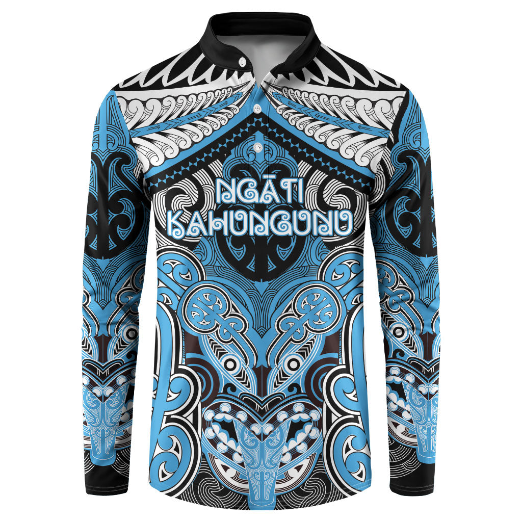 Aotearoa Iwi Ngati Kahungunu Personalised Button Sweatshirt Maori Kowhaiwhai Pattern LT19 Blue - Polynesian Pride