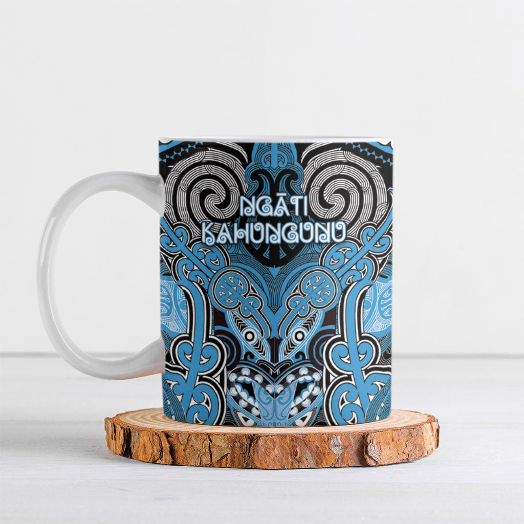 Aotearoa Iwi Ngati Kahungunu Personalised Ceramic Mug Maori Kowhaiwhai Pattern LT19 Blue - Polynesian Pride
