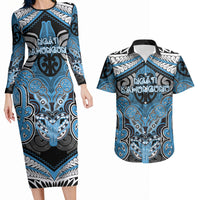 Aotearoa Iwi Ngati Kahungunu Personalised Couples Matching Long Sleeve Bodycon Dress and Hawaiian Shirt Maori Kowhaiwhai Pattern