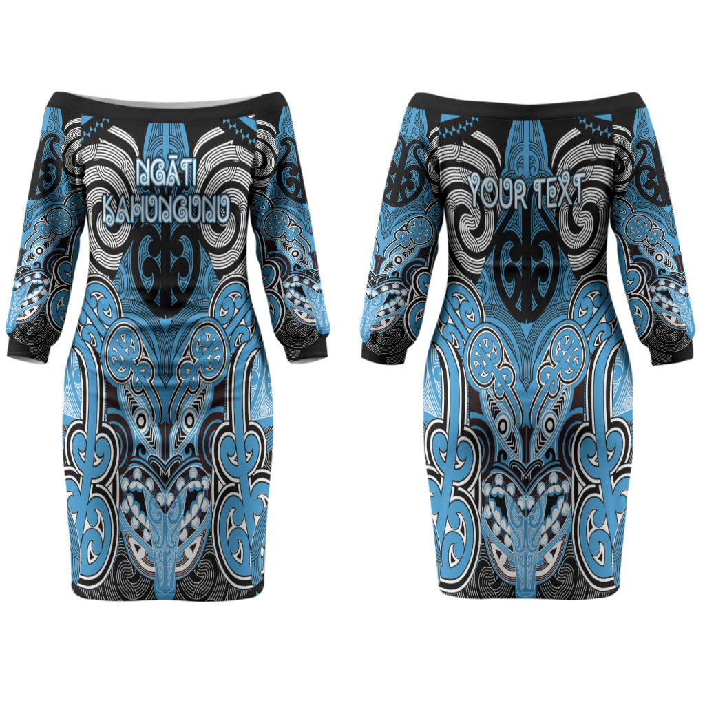 Aotearoa Iwi Ngati Kahungunu Personalised Couples Matching Off The Shoulder Long Sleeve Dress and Hawaiian Shirt Maori Kowhaiwhai Pattern