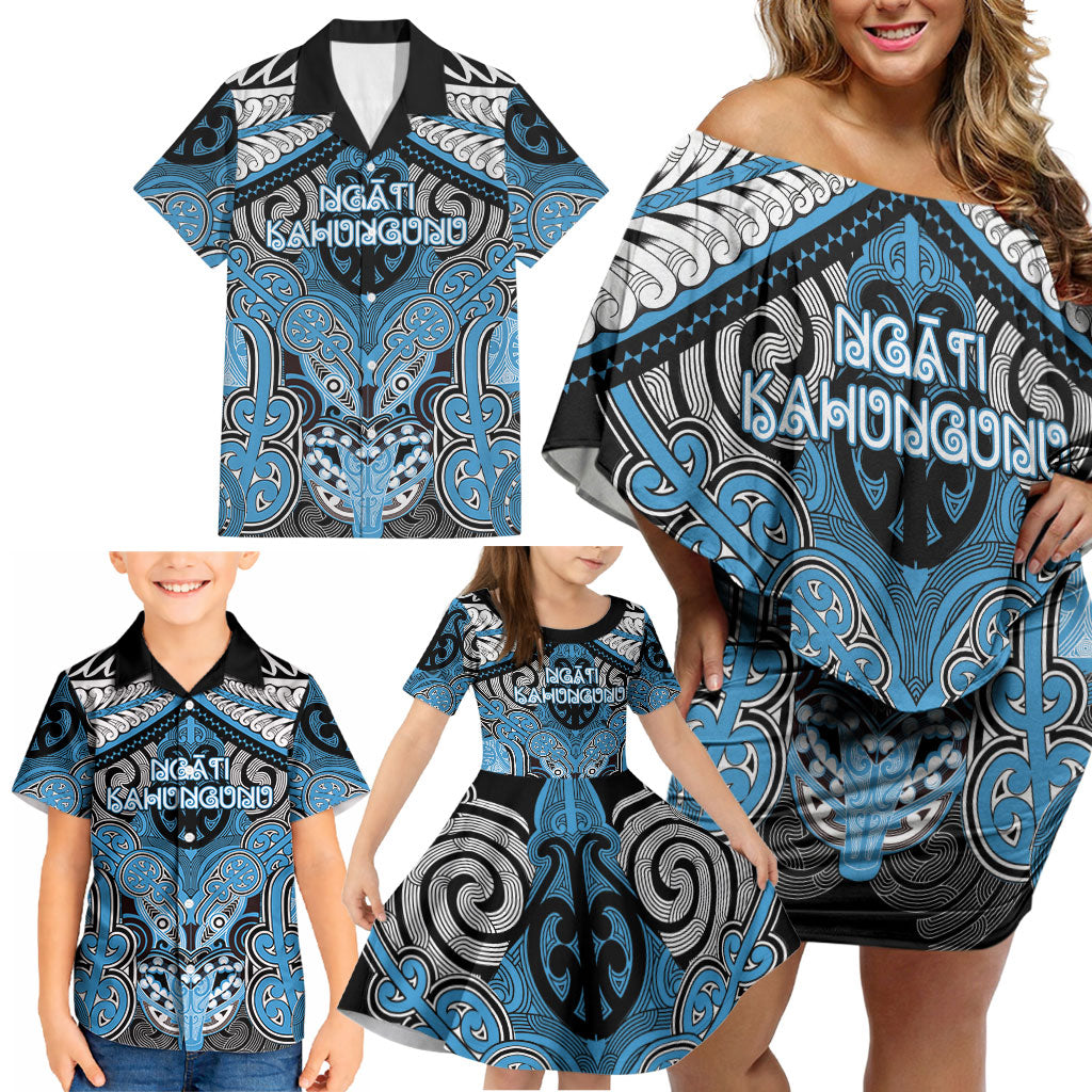 Aotearoa Iwi Ngati Kahungunu Personalised Family Matching Off Shoulder Short Dress and Hawaiian Shirt Maori Kowhaiwhai Pattern LT19 - Polynesian Pride