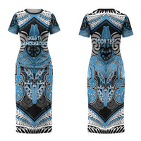 Aotearoa Iwi Ngati Kahungunu Personalised Family Matching Short Sleeve Bodycon Dress and Hawaiian Shirt Maori Kowhaiwhai Pattern