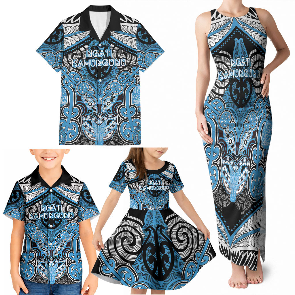 Aotearoa Iwi Ngati Kahungunu Personalised Family Matching Tank Maxi Dress and Hawaiian Shirt Maori Kowhaiwhai Pattern LT19 - Polynesian Pride