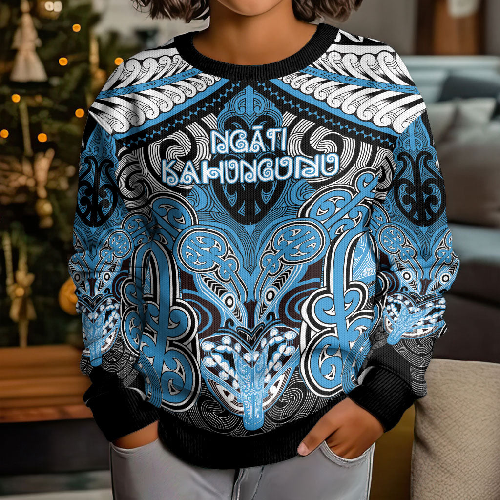 Aotearoa Iwi Ngati Kahungunu Personalised Kid Ugly Christmas Sweater Maori Kowhaiwhai Pattern
