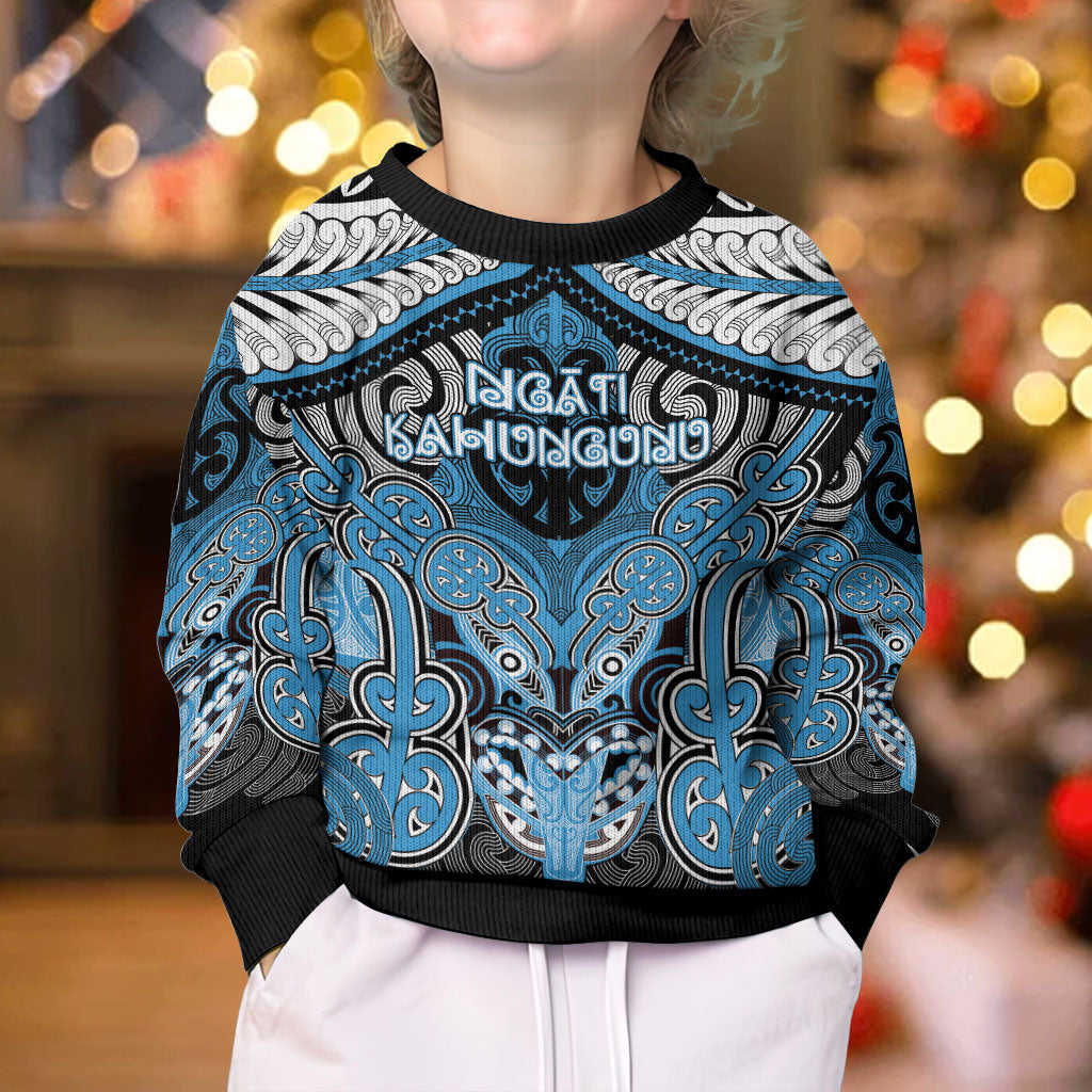 Aotearoa Iwi Ngati Kahungunu Personalised Kid Ugly Christmas Sweater Maori Kowhaiwhai Pattern