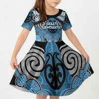 Aotearoa Iwi Ngati Kahungunu Personalised Kid Short Sleeve Dress Maori Kowhaiwhai Pattern