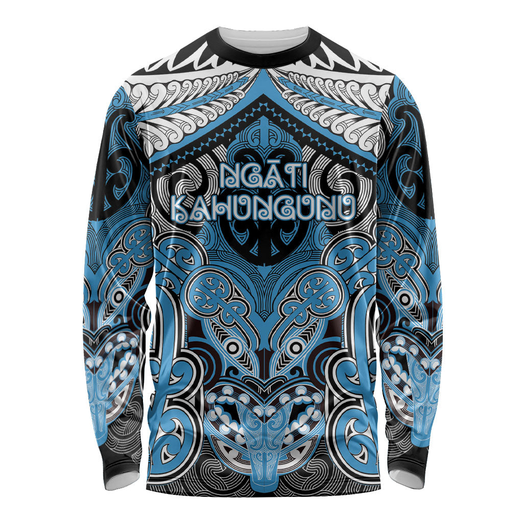 Aotearoa Iwi Ngati Kahungunu Personalised Long Sleeve Shirt Maori Kowhaiwhai Pattern LT19 Unisex Blue - Polynesian Pride
