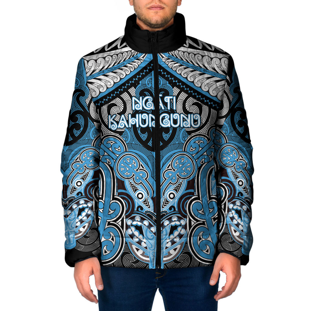 Aotearoa Iwi Ngati Kahungunu Personalised Padded Jacket Maori Kowhaiwhai Pattern LT19 Men Blue - Polynesian Pride