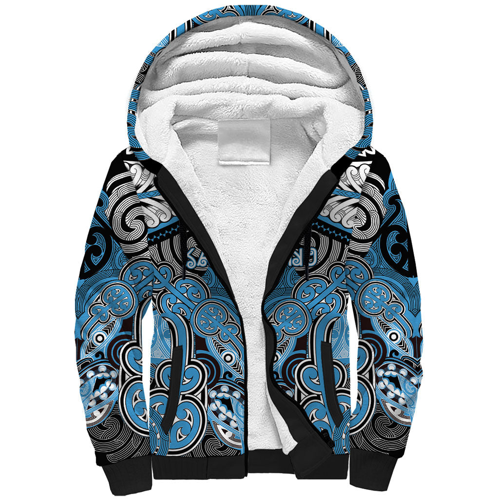 Aotearoa Iwi Ngati Kahungunu Personalised Sherpa Hoodie Maori Kowhaiwhai Pattern LT19 Unisex Blue - Polynesian Pride